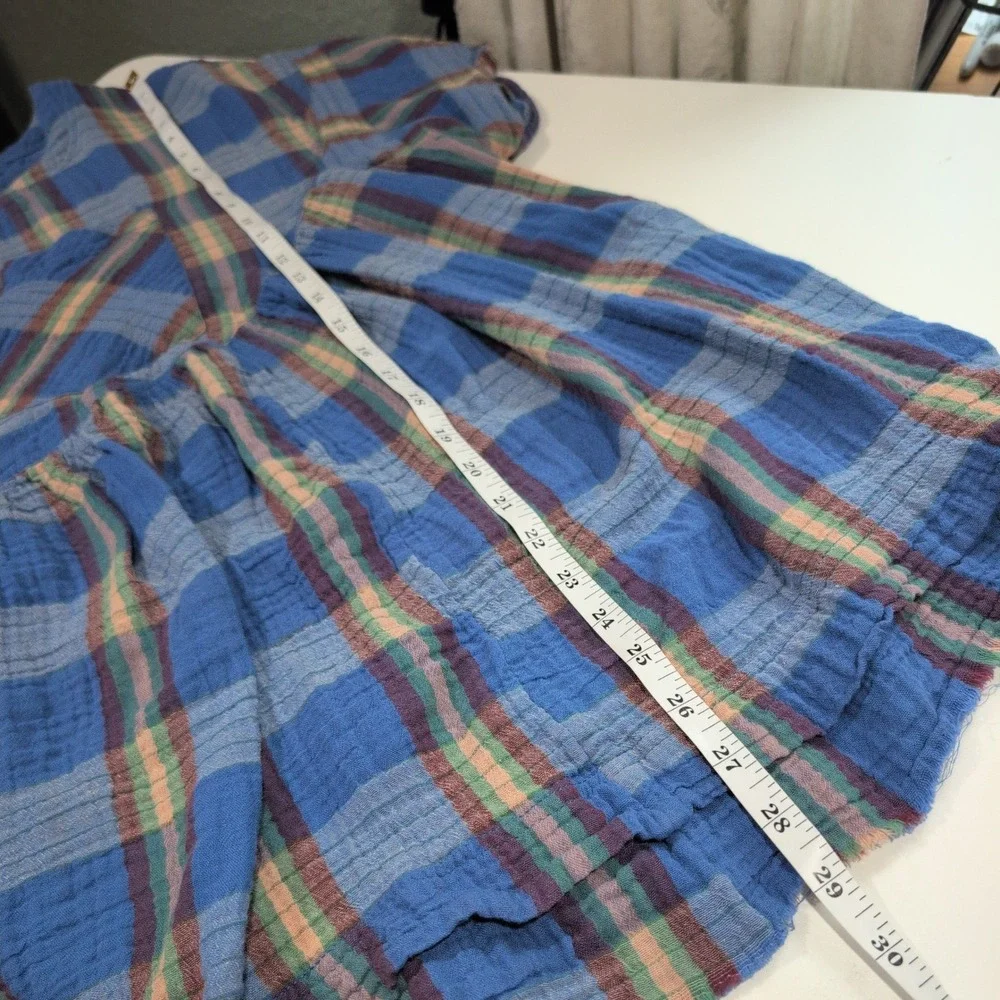We The Free Free People Blue Plaid Cotton Gauze Babydoll Tunic Top Large